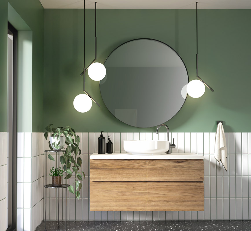 Une salle de bains verte qui suit les tendances 2022